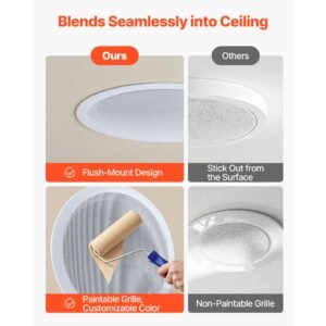 in ceiling speakers, 8", in ceiling & in wall speaker system, hi fi sound, 150w peak, 2 way flush mount speakers, for damp humid placement, home theater, living room, or covered patio, 1 pair