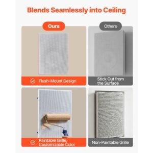 in wall speakers, 8", in wall speaker system with paintable grille, hi fi sound, 200w peak, 2 way rectangular speakers, for damp humid indoor placement, bath, kitchen, covered porches, 1 pair