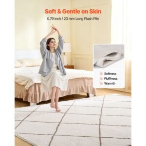 indoor plush area rugs, 8 x 10 ft plush carpet, area rugs furry with long plushs pile, thick & durable high pile rug for high traffic areas, bedroom, non shedding & non slip backing, beige