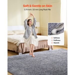 indoor plush area rugs, 8 x 10 ft plush carpet, area rugs furry with long plushs pile, thick & durable high pile rug for high traffic areas, non shedding & non slip backing, blue gray
