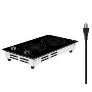 Induction Cooktop 12inch 2 Burners Built-in Electric Stove 110V 1800W, Countertop Induction Burner, with 11 Power Levels, Knob Control, Ceramic Glass Surface, Child Lock, for Kitchen, RV