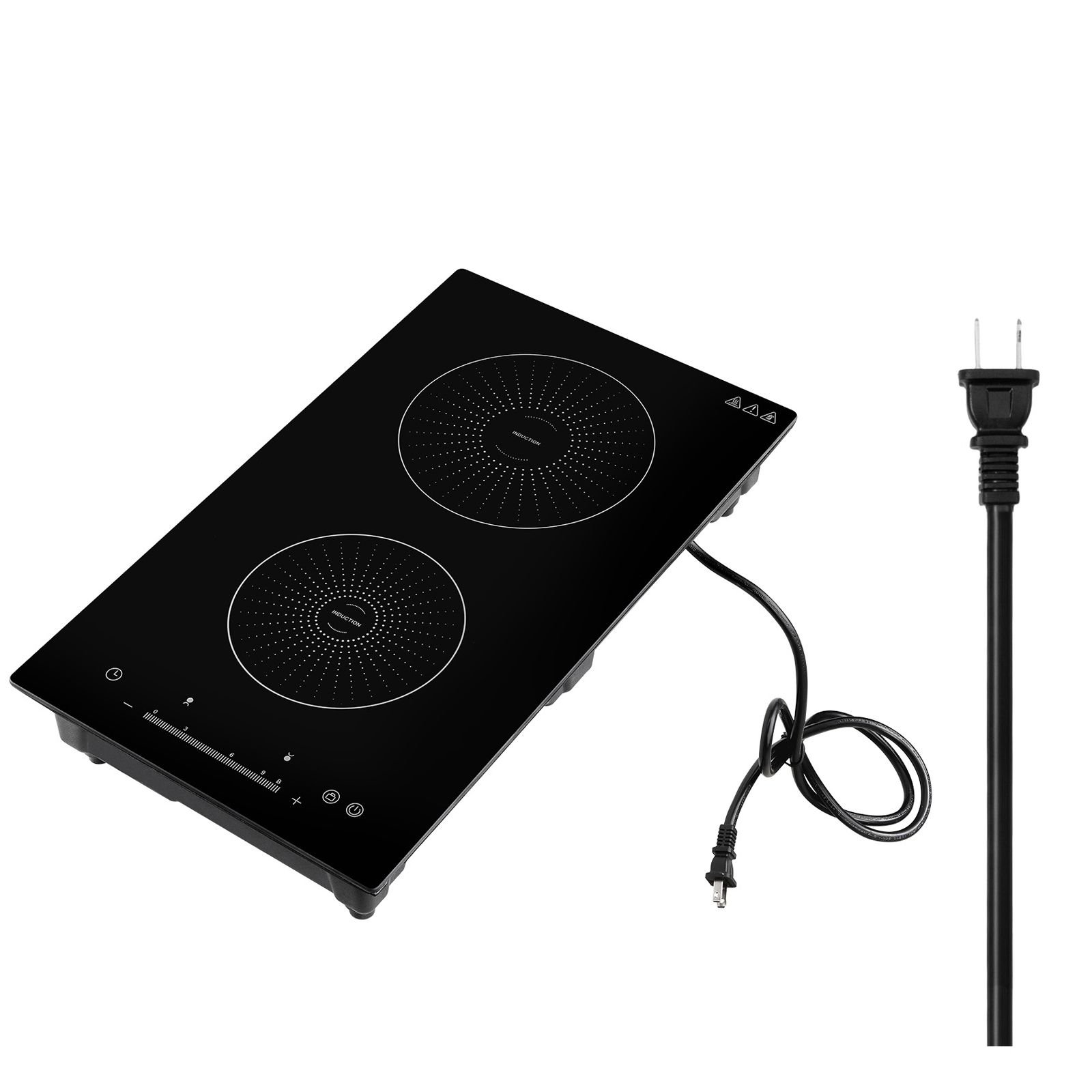 induction cooktop 12inch 2 burners built in electric stove 110v 1800w, countertop induction burner, with 9 power levels, led touch screen, ceramic glass surface, child lock, for kitchen, rv
