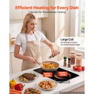 induction cooktop 12inch 2 burners built in electric stove 110v 1800w, countertop induction burner, with 9 power levels, led touch screen, ceramic glass surface, child lock, for kitchen, rv