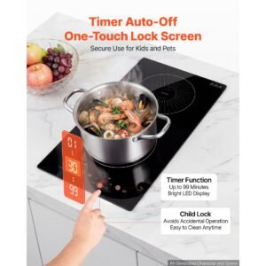 induction cooktop 12inch 2 burners built in electric stove 110v 1800w, countertop induction burner, with 9 power levels, led touch screen, ceramic glass surface, child lock, for kitchen, rv
