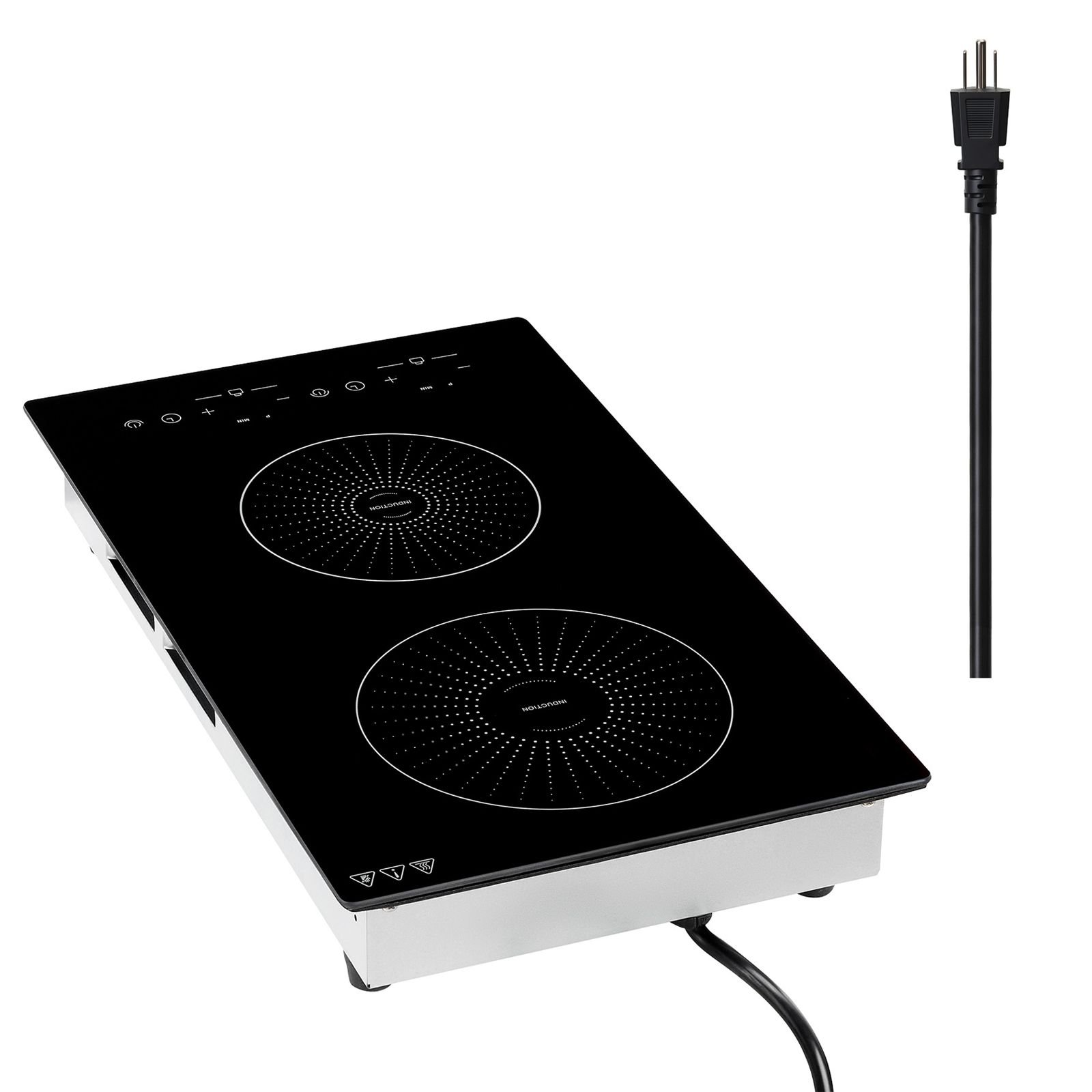 induction cooktop 12inch 2 burners built in electric stove 110v 1800w, countertop induction burner, with 9 power levels, led touch screen, ceramic glass surface, child lock, for kitchen, rv