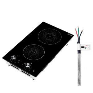 Induction Cooktop 12inch 2 Burners Built-in Electric Stove 220V 3500W, Induction Burner for Kitchen, with 11 Power Levels, Knob Control, Ceramic Glass Surface, Child Lock