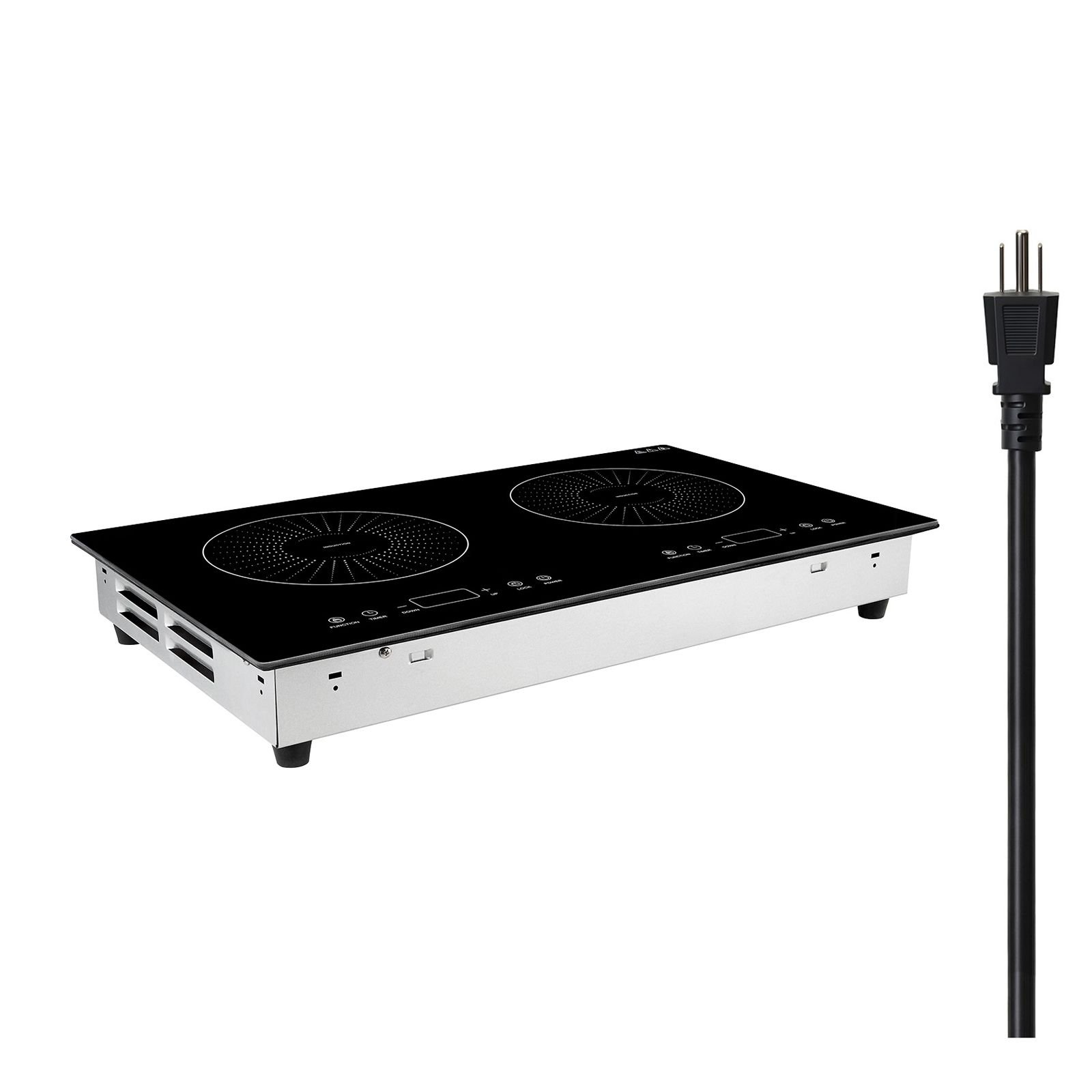 induction cooktop 24inch 2 burners built in electric stove 110v 1800w, countertop induction burner, with 9 power levels, led touch screen, ceramic glass surface, child lock, for kitchen, rv