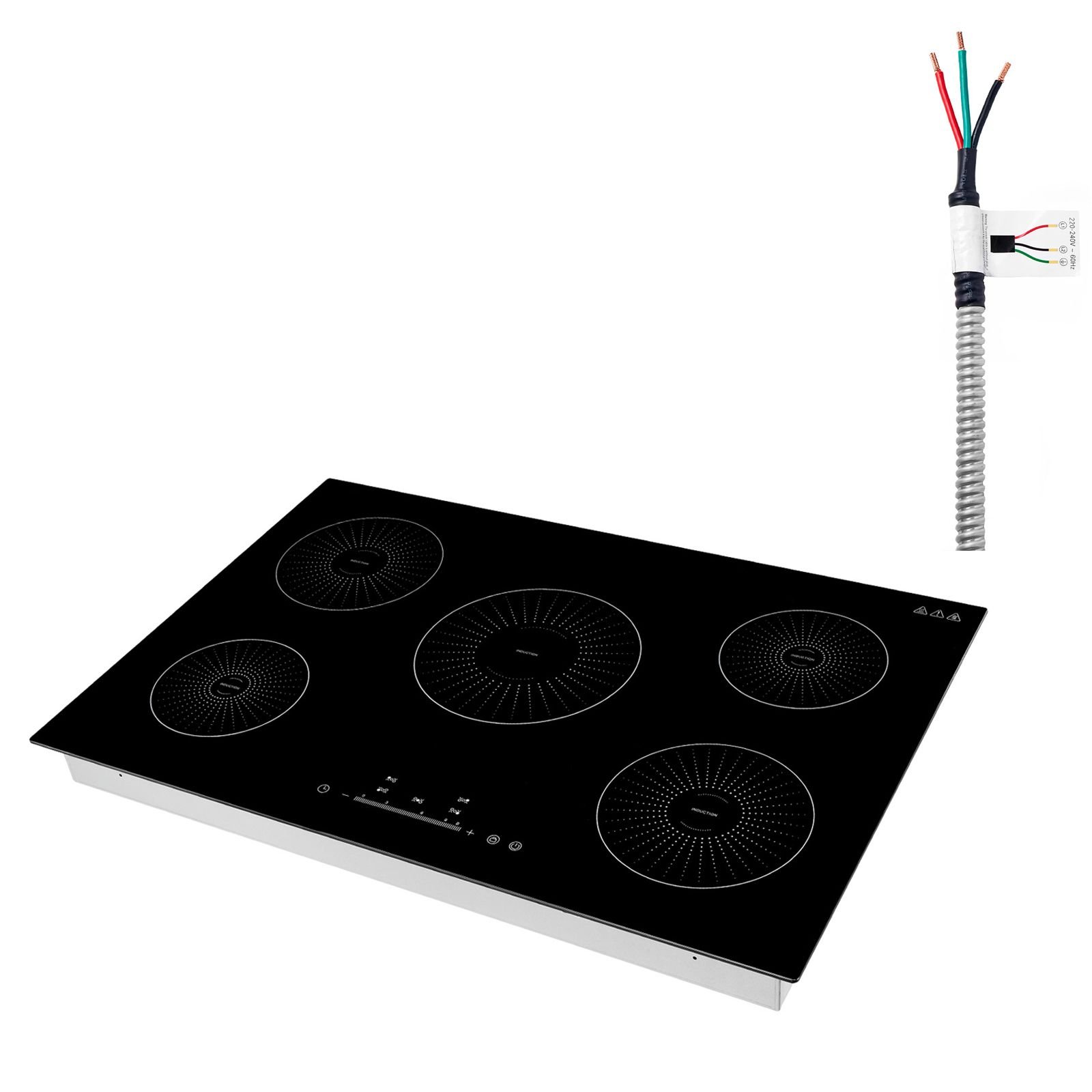 induction cooktop 30inch 5 burners built in electric stove 220v 9200w, induction burner for kitchen, with 9 power levels, led touch screen, ceramic glass surface, child lock
