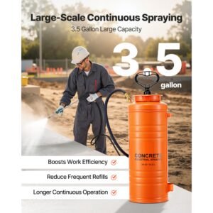 industrial concrete sprayer, 3.5 gallon stainless steel sprayer, heavy duty tri poxy pump sprayers, 20.5"wand with ergonomic gun handle, 48"& 120"hose, 2 brass nozzles for construction, garden