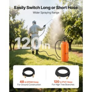 industrial concrete sprayer, 3.5 gallon stainless steel sprayer, heavy duty tri poxy pump sprayers, 20.5"wand with ergonomic gun handle, 48"& 120"hose, 2 brass nozzles for construction, garden