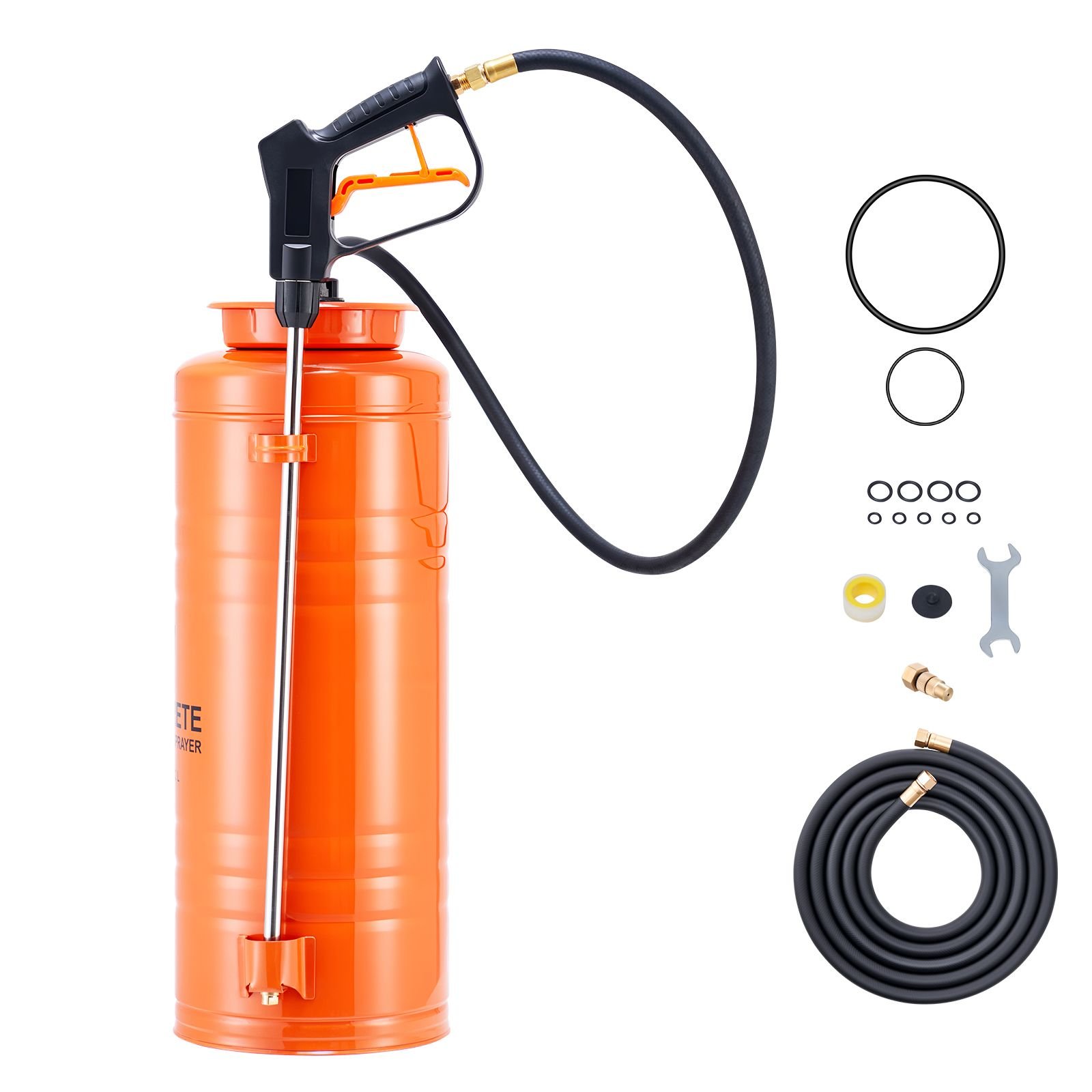industrial concrete sprayer, 3.5 gallon stainless steel sprayer, heavy duty tri poxy pump sprayers, 20.5"wand with ergonomic gun handle, 48"& 120"hose, 2 brass nozzles for construction, garden