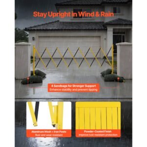 industrial expandable barricade, 12ft expandable safety barrier, flaxible mobile barricade with locking casters, portable folding security gate traffic fence for driveway warehouse elevator