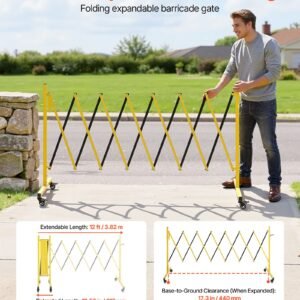 industrial expandable barricade, 12ft expandable safety barrier, flaxible mobile barricade with locking casters, portable folding security gate traffic fence for driveway warehouse elevator