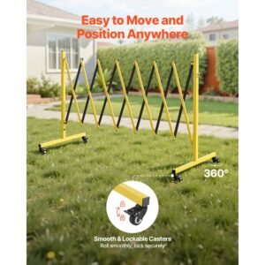 industrial expandable barricade, 12ft expandable safety barrier, flaxible mobile barricade with locking casters, portable folding security gate traffic fence for driveway warehouse elevator