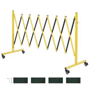 Industrial Expandable Barricade, 12FT Expandable Safety Barrier, Flaxible Mobile Barricade with Locking Casters, Portable Folding Security Gate Traffic Fence for Driveway Warehouse Elevator