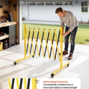 industrial expandable barricade, 12ft expandable safety barrier, flaxible mobile barricade with locking casters, portable folding security gate traffic fence for driveway warehouse elevator