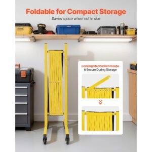 industrial expandable barricade, 12ft expandable safety barrier, flaxible mobile barricade with locking casters, portable folding security gate traffic fence for driveway warehouse elevator