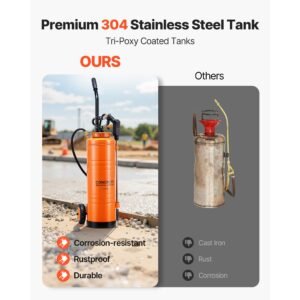 industrial sprayer, 4.5 gallons large capacity, stainless steel concrete sprayer with ergonomic handle & removable cart, 48" & 120" hose, concrete sealer sprayers for form oils construction