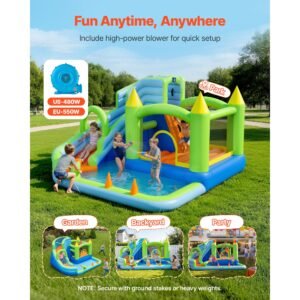 inflatable bounce house, 11.3 x 12.3 x 7.0 ft inflatable bounce house water slide, bouncer castle with castle bounces, basketball hoop, splash pool & water ring toss, for 3 to 4 kids ages 3 to 8