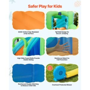 inflatable bounce house, 11.3 x 12.3 x 7.0 ft inflatable bounce house water slide, bouncer castle with castle bounces, basketball hoop, splash pool & water ring toss, for 3 to 4 kids ages 3 to 8