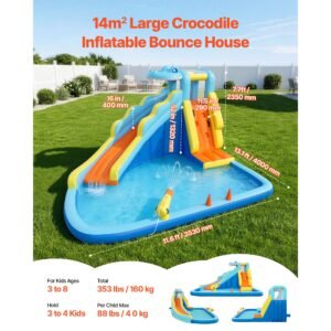 inflatable bounce house, 11.6 x 13.1 x 7.7 ft inflatable bounce house water slide, bouncer castle with bounces zone, climbing wall, splash pool & water ring toss, for 3 to 4 kids ages 3 to 8