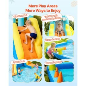 inflatable bounce house, 11.6 x 13.1 x 7.7 ft inflatable bounce house water slide, bouncer castle with bounces zone, climbing wall, splash pool & water ring toss, for 3 to 4 kids ages 3 to 8