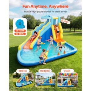 inflatable bounce house, 11.6 x 13.1 x 7.7 ft inflatable bounce house water slide, bouncer castle with bounces zone, climbing wall, splash pool & water ring toss, for 3 to 4 kids ages 3 to 8