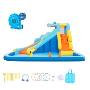 Inflatable Bounce House, 11.6 x 13.1 x 7.7 ft Inflatable Bounce House Water Slide, Bouncer Castle with Bounces Zone, Climbing Wall, Splash Pool & Water Ring Toss, for 3 to 4 Kids Ages 3 to 8