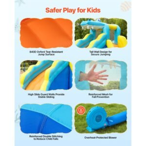 inflatable bounce house, 11.6 x 13.1 x 7.7 ft inflatable bounce house water slide, bouncer castle with bounces zone, climbing wall, splash pool & water ring toss, for 3 to 4 kids ages 3 to 8