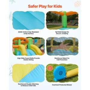 inflatable bounce house, 12.5 x 13.1 x 6.5 ft inflatable bounce house water slide, bouncer castle with castle bounces, basketball hoop, splash pool & water ring toss, for 3 to 4 kids ages 3 to 8