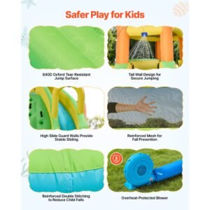 inflatable bounce house, 13.3 x 11.4 x 8.4 ft inflatable bounce house water slide, bouncer castle with climbing wall, double tall slides, splash pool & mini soccer, for 3 to 4 kids ages 3 to 8