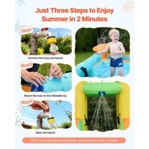 inflatable bounce house, 14.9 x 12.8 x 7.8 ft inflatable bounce house water slide, bouncer castle with castle bounces, tall slide, splash pool & pretend market booth, for 3 to 4 kids ages 3 to 8
