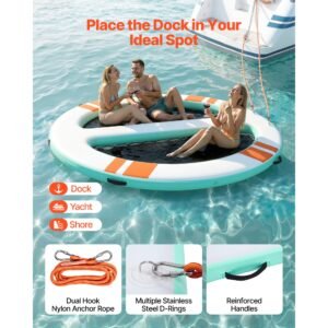 inflatable floating dock, 10x8 ft round inflatable dock platform, non slip water air mat with portable carrying bag & detachable ladder, floating water platform island raft for pool beach ocean