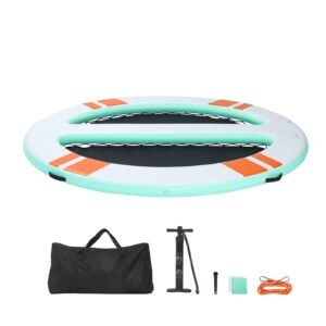 Inflatable Floating Dock, 10x8 FT Round Inflatable Dock Platform, Non-Slip Water Air Mat with Portable Carrying Bag & Detachable Ladder, Floating Water Platform Island Raft for Pool Beach Ocean
