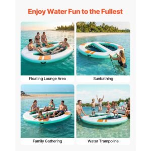 inflatable floating dock, 10x8 ft round inflatable dock platform, non slip water air mat with portable carrying bag & detachable ladder, floating water platform island raft for pool beach ocean