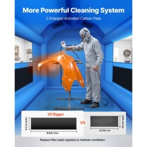 inflatable paint booth, 13 x 10 x 9 ft, portable spray booth with 750w powerful blower and large filter cotton, arched roof blow up painting tent for bike, motorcycle, and furniture, blue