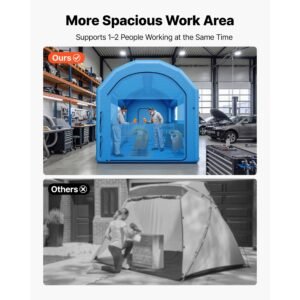 inflatable paint booth, 13 x 10 x 9 ft, portable spray booth with 750w powerful blower and large filter cotton, arched roof blow up painting tent for bike, motorcycle, and furniture, blue
