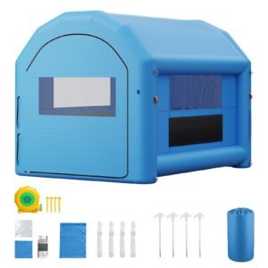 Inflatable Paint Booth, 13 x 10 x 9 ft, Portable Spray Booth with 750W Powerful Blower and Large Filter Cotton, Arched Roof Blow Up Painting Tent for Bike, Motorcycle, and Furniture, Blue