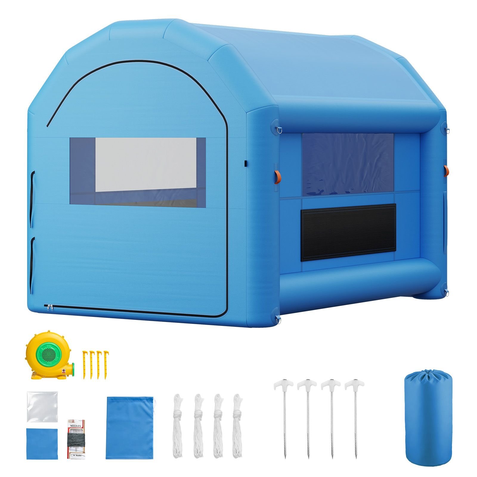 inflatable paint booth, 13 x 10 x 9 ft, portable spray booth with 750w powerful blower and large filter cotton, arched roof blow up painting tent for bike, motorcycle, and furniture, blue