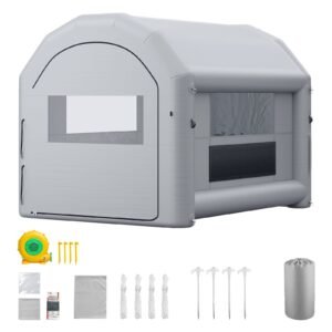 Inflatable Paint Booth, 13 x 10 x 9 ft, Portable Spray Booth with 750W Powerful Blower and Large Filter Cotton, Arched Roof Blow Up Painting Tent for Bike, Motorcycle, and Furniture, Gray