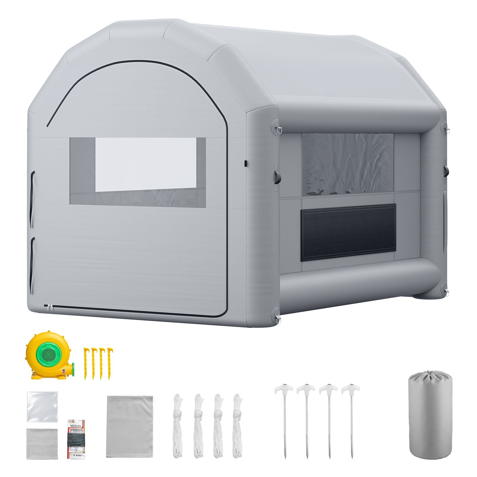 inflatable paint booth, 13 x 10 x 9 ft, portable spray booth with 750w powerful blower and large filter cotton, arched roof blow up painting tent for bike, motorcycle, and furniture, gray