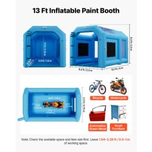 inflatable paint booth, 13.1 x 8.2 x 8.2 ft, portable spray booth with 750w powerful blower and large filter cotton, blow up painting tent for bike, motorcycle, and small furniture, blue