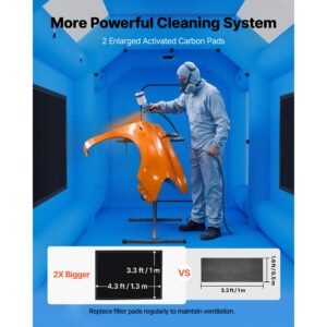 inflatable paint booth, 13.1 x 8.2 x 8.2 ft, portable spray booth with 750w powerful blower and large filter cotton, blow up painting tent for bike, motorcycle, and small furniture, blue