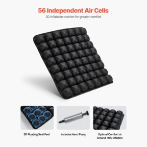 inflatable seat cushion, 3d air cell seat cushion for pressure relief, lycra & tpu wheelchair seat pad with manual pump, lightweight and portable for travel, office, car, airplane