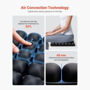 inflatable seat cushion, 3d air cell seat cushion for pressure relief, lycra & tpu wheelchair seat pad with manual pump, lightweight and portable for travel, office, car, airplane