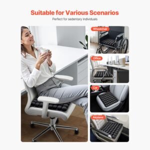 inflatable seat cushion, 3d air cell seat cushion for pressure relief, lycra & tpu wheelchair seat pad with manual pump, lightweight and portable for travel, office, car, airplane