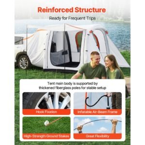 inflatable suv tent with awning, 8 x 6.7 ft 3 season suv tailgate tent with ventilated doors & mesh window, pu2000mm waterproof car rear hatch tents for outdoor camping air pump included