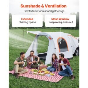 inflatable suv tent with awning, 8 x 6.7 ft 3 season suv tailgate tent with ventilated doors & mesh window, pu2000mm waterproof car rear hatch tents for outdoor camping air pump included