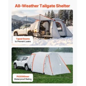 inflatable suv tent with awning, 8 x 6.7 ft 3 season suv tailgate tent with ventilated doors & mesh window, pu2000mm waterproof car rear hatch tents for outdoor camping air pump included