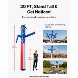 inflatable tube man, 20 feet tall, wacky waving dancing tube guy, wind flying arm flailing air puppet, 18 inch for outdoor advertising, business store, increase visibility (blower not included)